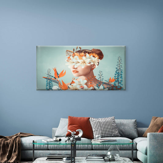 Abstract Surreal Floral Veil Muse Wall Art Canvas Office Home Framed 80x45cm