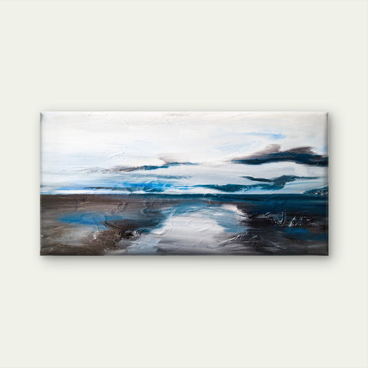 Blue and Grey Abstract Landscape Wall Art Canvas Office Home Framed 80x45cm