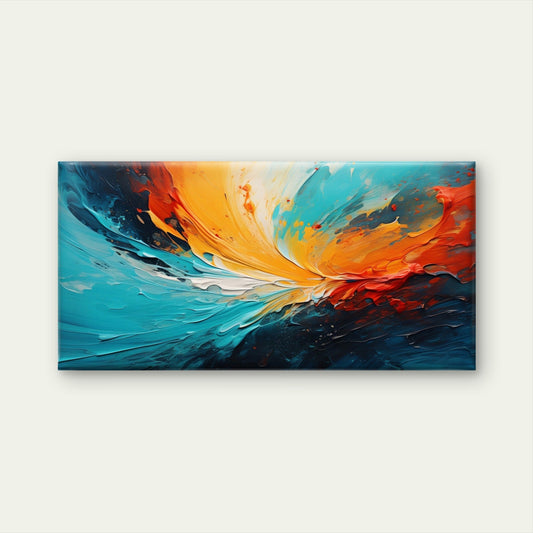 Colorful Teal Abstract Oil Splash Wall Art Canvas Office Home Framed 80x45cm