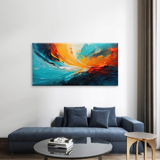 Colorful Teal Abstract Oil Splash Wall Art Canvas Office Home Framed 80x45cm