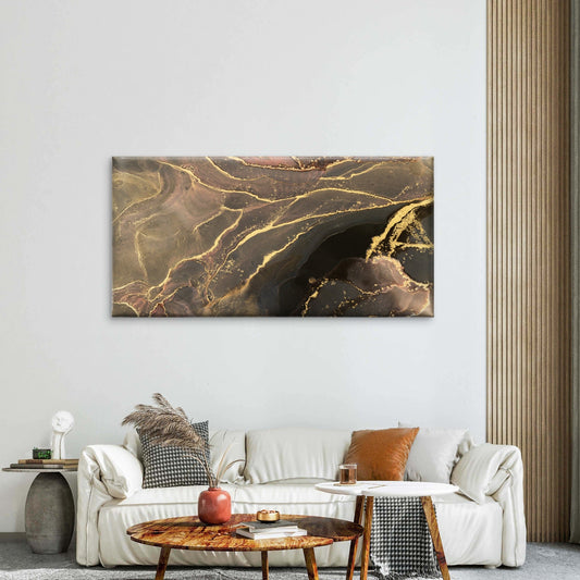 Abstract Luxury Black Gold Marble Wall Art Canvas Office Home Framed 80x45cm