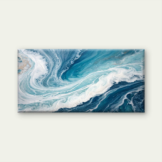 Abstract Blue Ocean Sea Foam Wave Wall Art Canvas Office Home Framed 80x45cm