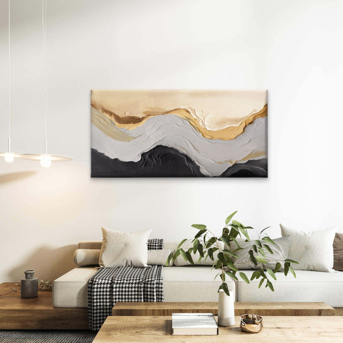 Abstract Texture Gold Grey Black Wall Art Canvas Office Home Framed 80x45cm