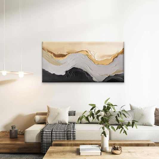 Abstract Texture Gold Grey Black Wall Art Canvas Office Home Framed 80x45cm