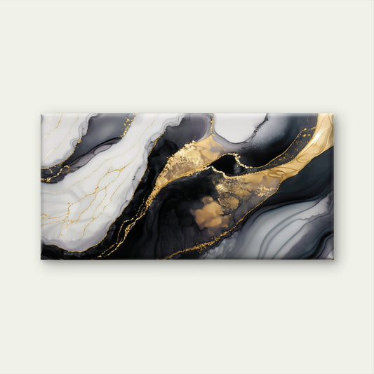 Abstract Luxury Black Gold Fluid Ink Wall Art Canvas Office Home Framed 80x45cm