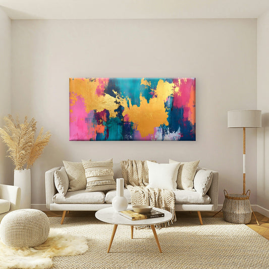Abstract Pink Gold Foil Splatter Wall Art Canvas Office Home Framed 80x45cm