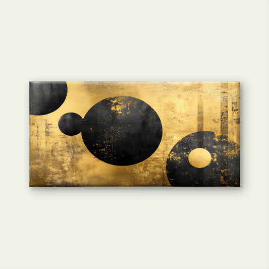 Abstract Geometric Black Circle Gold Wall Art Canvas Office Home Framed 80x45cm