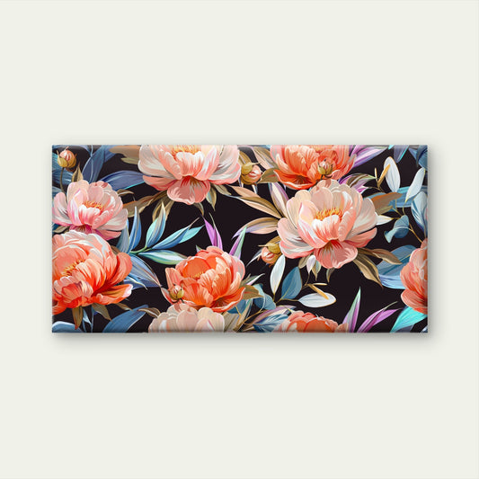 Vintage Floral Pink Peony Rose Bloom Wall Art Canvas Office Home Framed 80x45cm