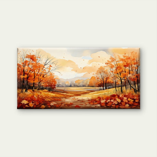 Golden Autumn Leaf Nature Painting Wall Art Canvas Office Home Framed 80x45cm