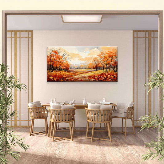Golden Autumn Leaf Nature Painting Wall Art Canvas Office Home Framed 80x45cm