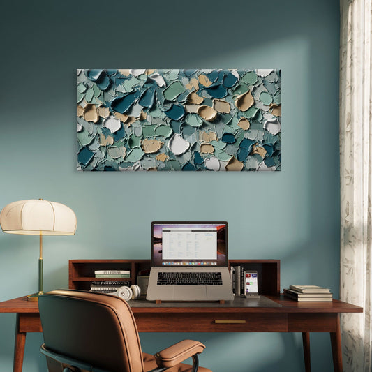Sage Green Teal Impasto Palette Wall Art Canvas Office Home Framed 80x45cm