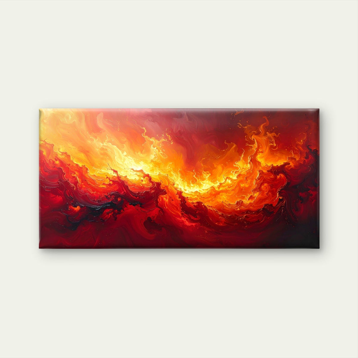 Red Fire Abstract Fluid Orange Paint Wall Art Canvas Office Home Framed 80x45cm