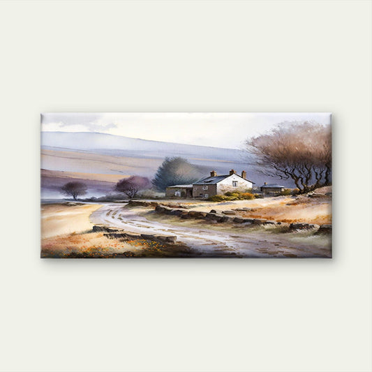Cottage Landscape Paint Country Road Wall Art Canvas Office Home Framed 80x45cm