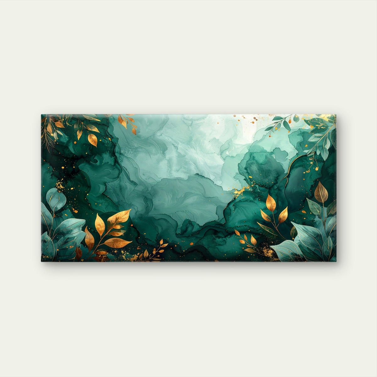 Emerald Green Gold Alcohol Abstract Wall Art Canvas Office Home Framed 80x45cm