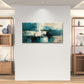 Teal Turquoise Cream and Black Impasto Wall Art Canvas Office Home Framed 120x60cm