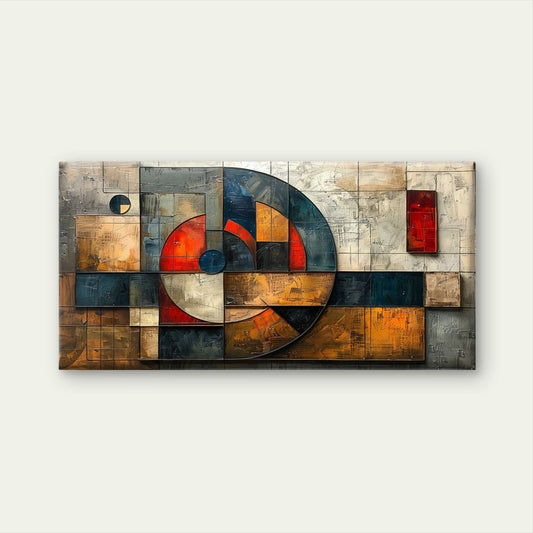 Industrial Rust Orange Teal Circles Wall Art Canvas Office Home Framed 80x45cm
