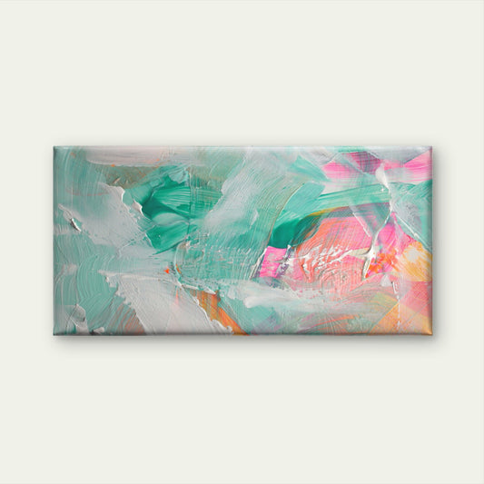 Modern Abstract Teal Pink Pastel Wall Art Canvas Office Home Framed 80x45cm