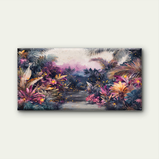 Magical Night Jungle Fireflies Wall Art Canvas Office Home Framed 80x45cm
