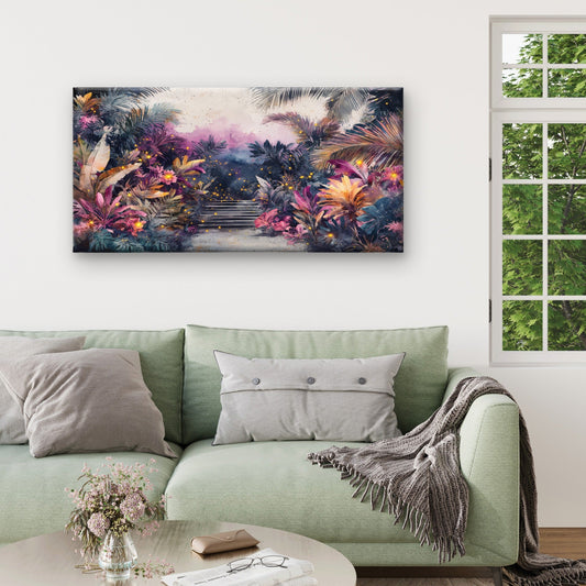 Magical Night Jungle Fireflies Wall Art Canvas Office Home Framed 80x45cm