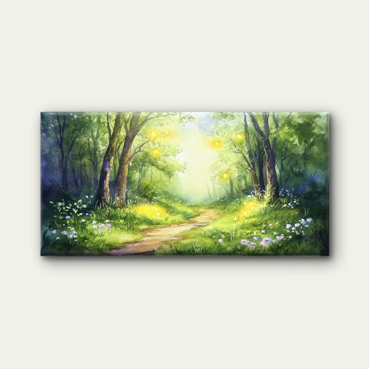 Enchanted Green Forest Path Wall Art Canvas Office Home Framed 120x60cm
