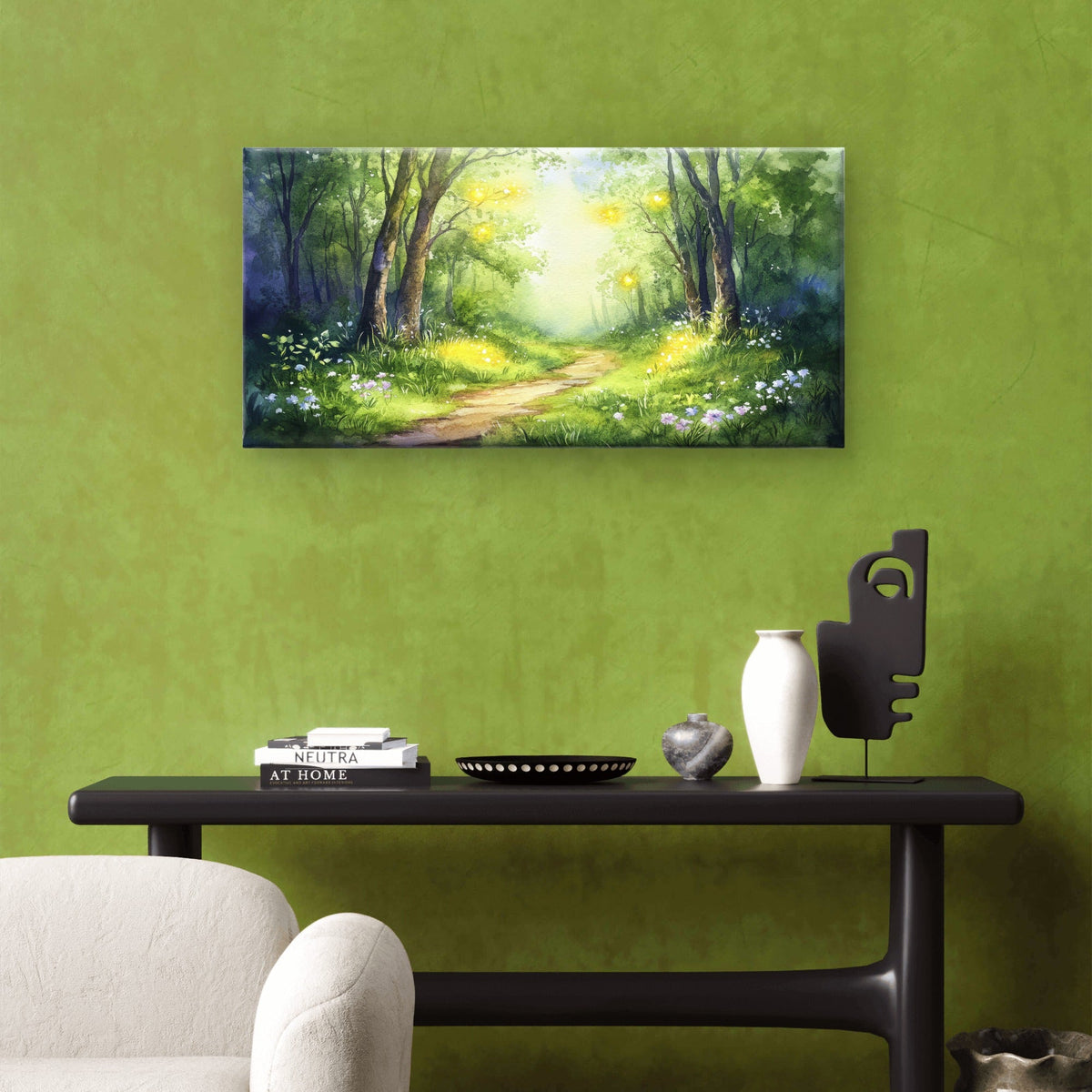 Enchanted Green Forest Path Wall Art Canvas Office Home Framed 80x45cm