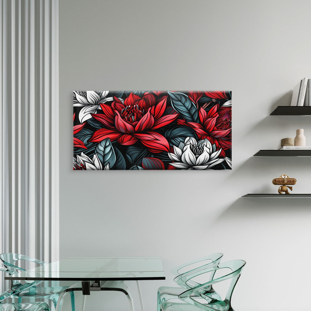 Modern Dark Red Lotus Flower Garden Wall Art Canvas Office Home Framed 80x45cm