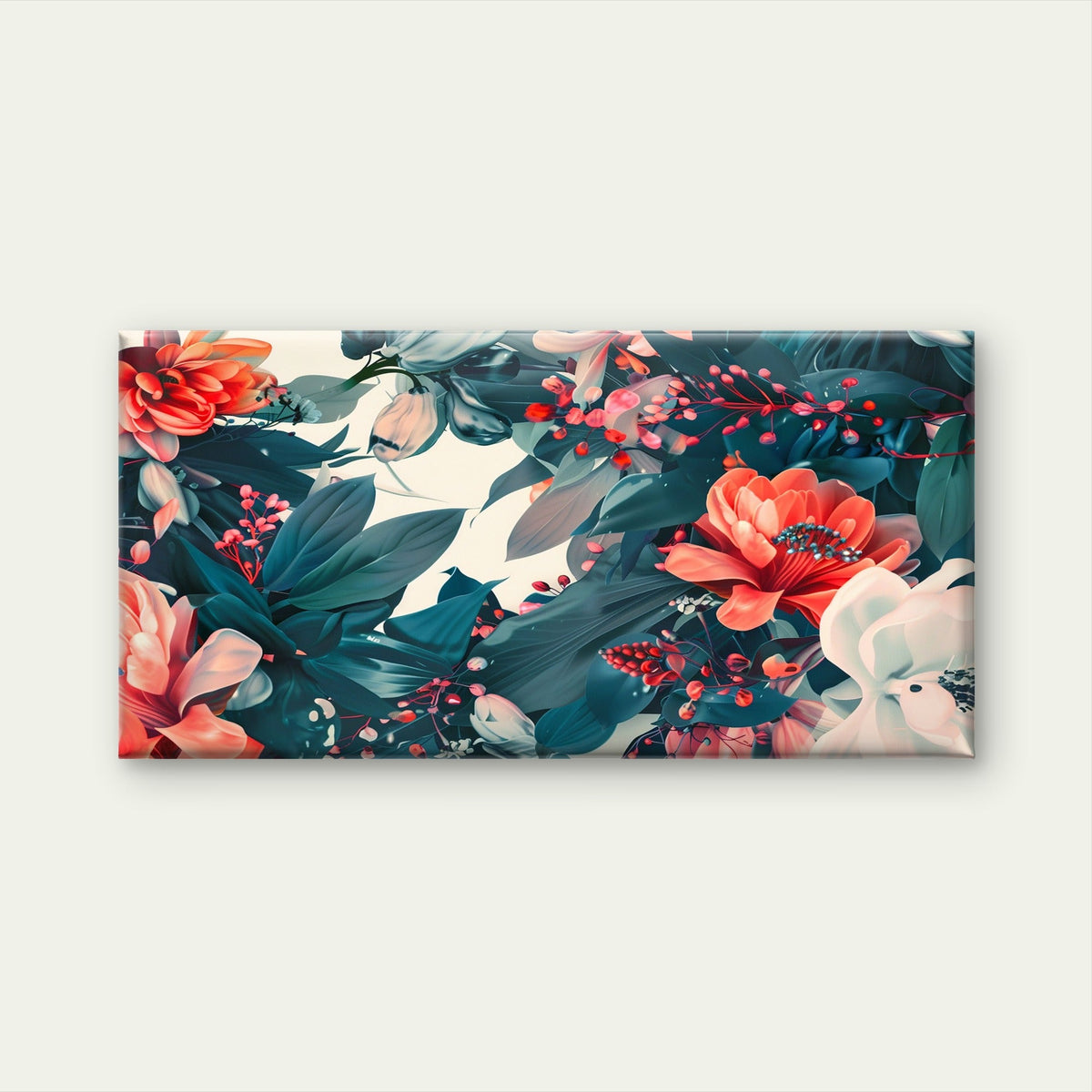 Modern Dark Teal Coral Floral Garden Wall Art Canvas Office Home Framed 120x60cm