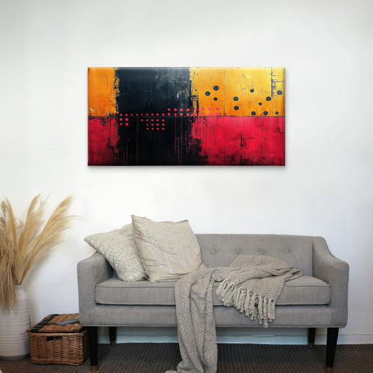 Modern Abstract Yellow Red Black Wall Art Canvas Office Home Framed 80x45cm