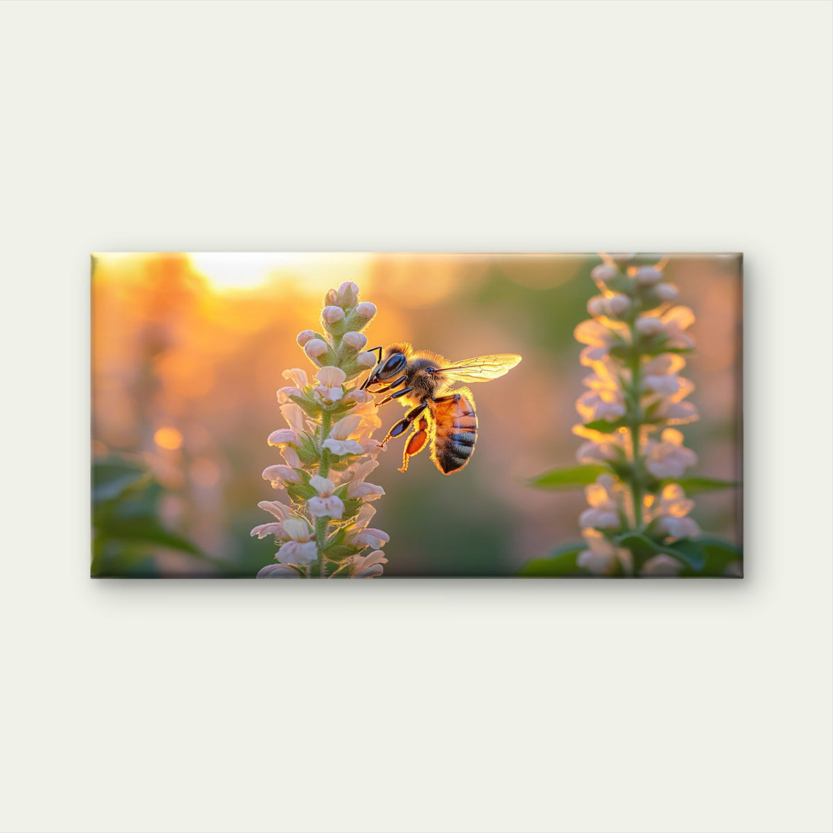 Rustic Spring Garden Bumblebee Wall Art Canvas Office Home Framed 80x45cm