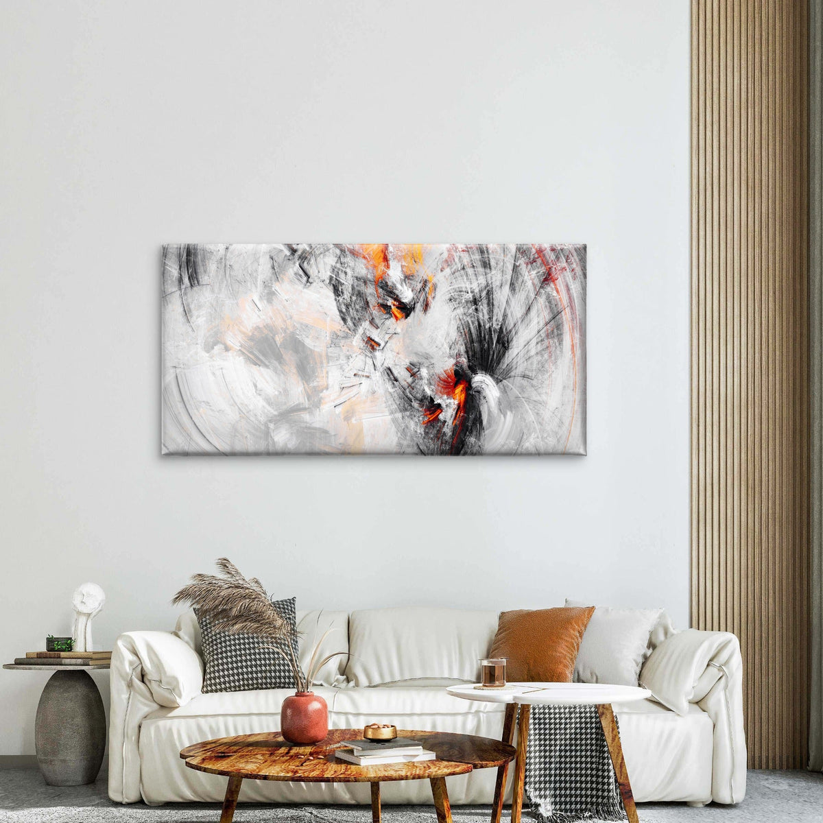 Abstract Brushstroke Orange Splash Wall Art Canvas Office Home Framed 80x45cm