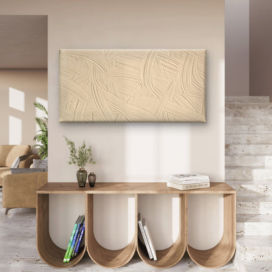 Minimalist Beige Neutral Abstract Wall Art Canvas Office Home Framed 80x45cm