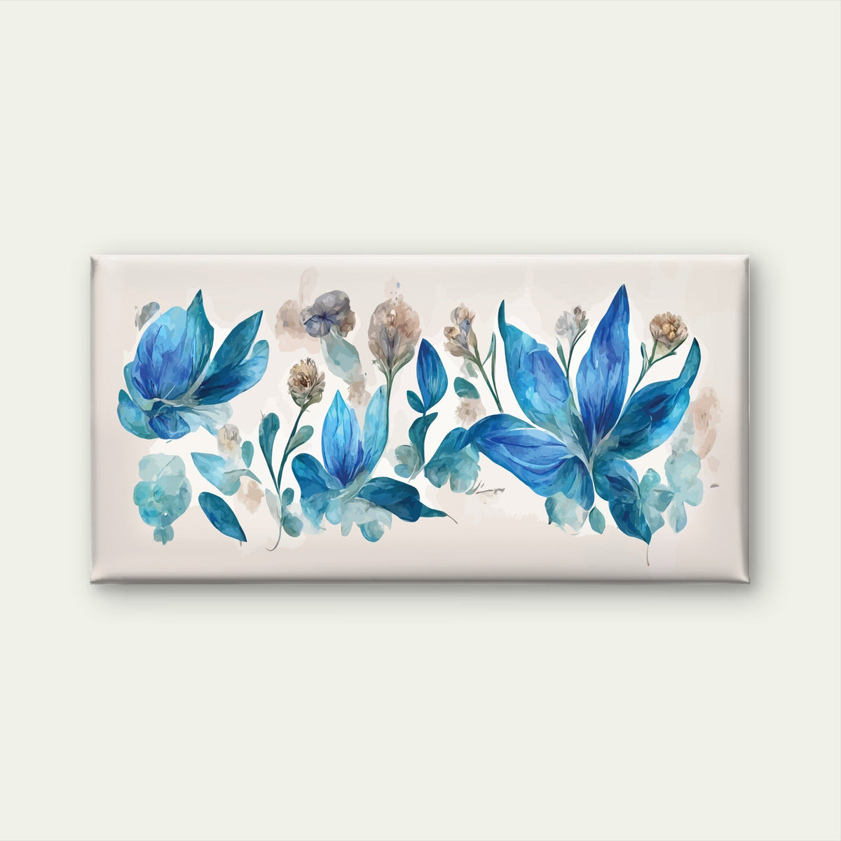 Modern Blue Watercolor Floral Paint Wall Art Canvas Office Home Framed 120x60cm