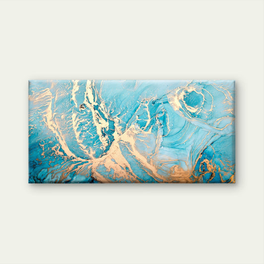 Abstract Turquoise Gold Alcohol Wall Art Canvas Office Home Framed 80x45cm