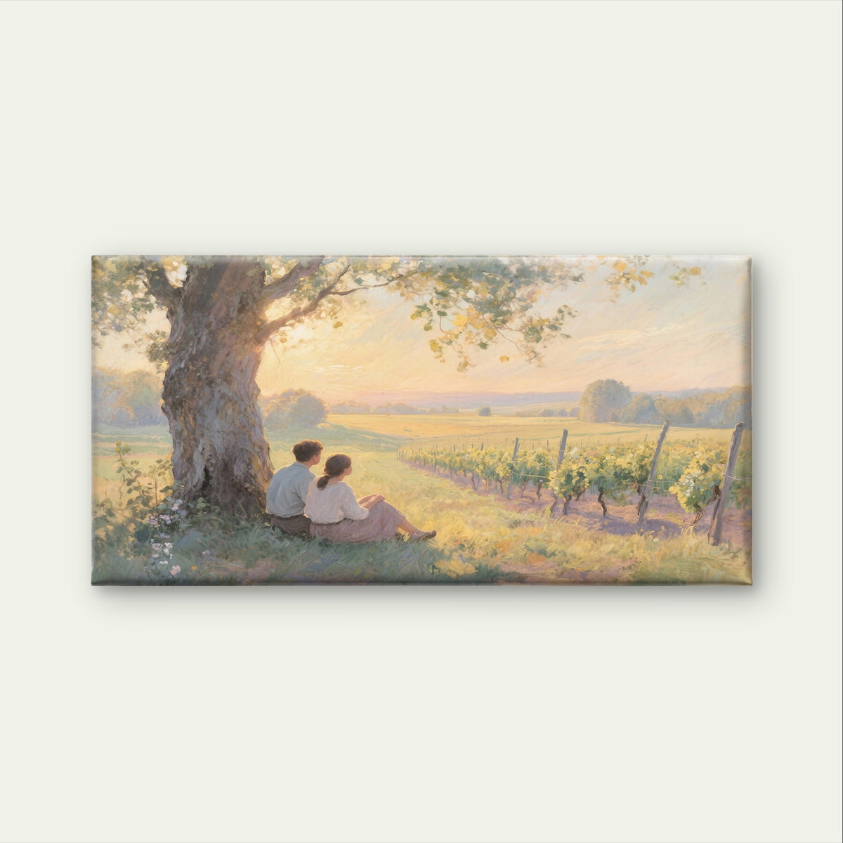 Romantic Couple Vineyard Landscape Wall Art Canvas Office Home Framed 120x60cm