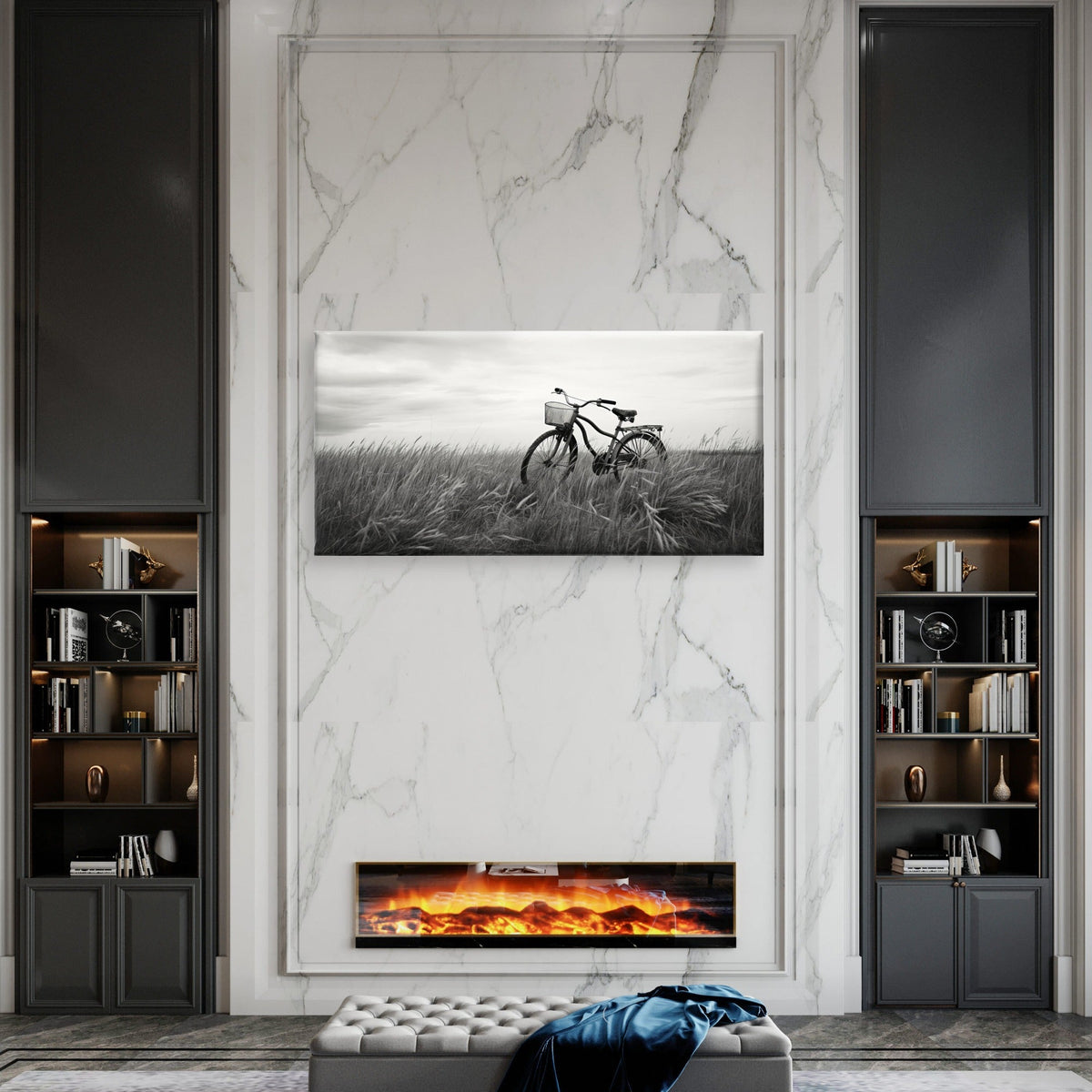 Black and White Vintage Bike Wall Art Canvas Office Home Framed 120x60cm