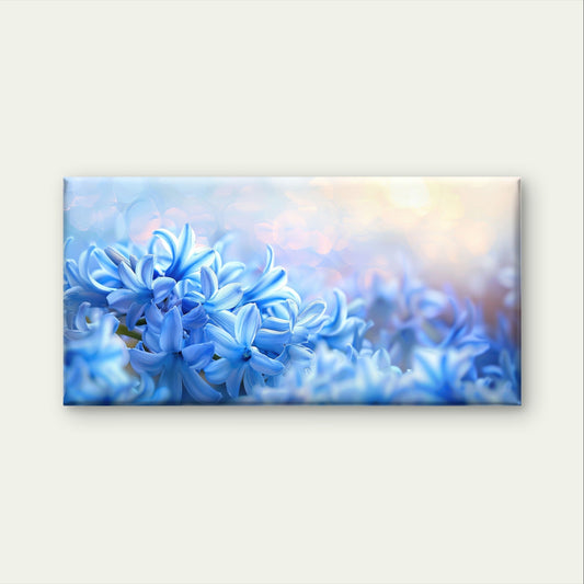 Blue Hyacinth Floral Spring Wall Art Canvas Office Home Framed 80x45cm