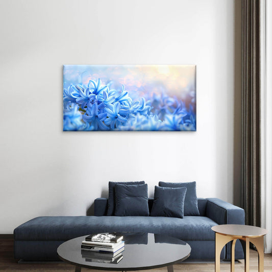 Blue Hyacinth Floral Spring Wall Art Canvas Office Home Framed 80x45cm