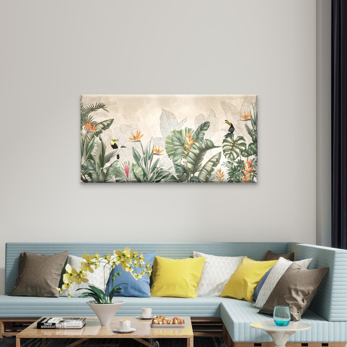 Beautiful Tropical Toucan Jungle Wall Art Canvas Office Home Framed 120x60cm