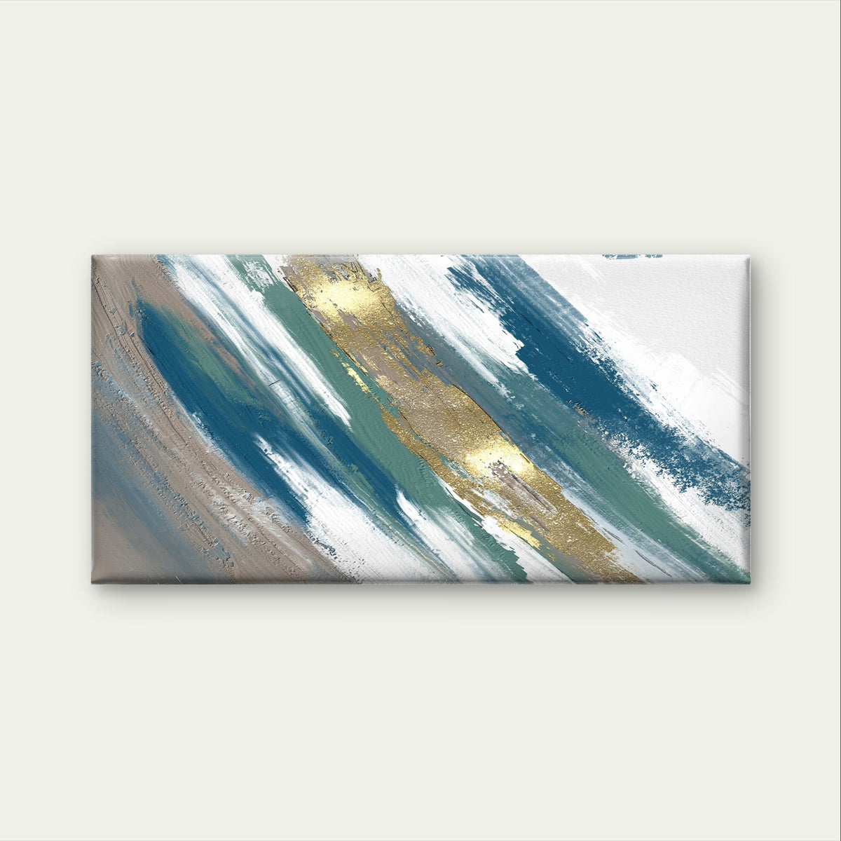 Beautiful Blue Gold Brush Stroke Wall Art Canvas Office Home Framed 120x60cm