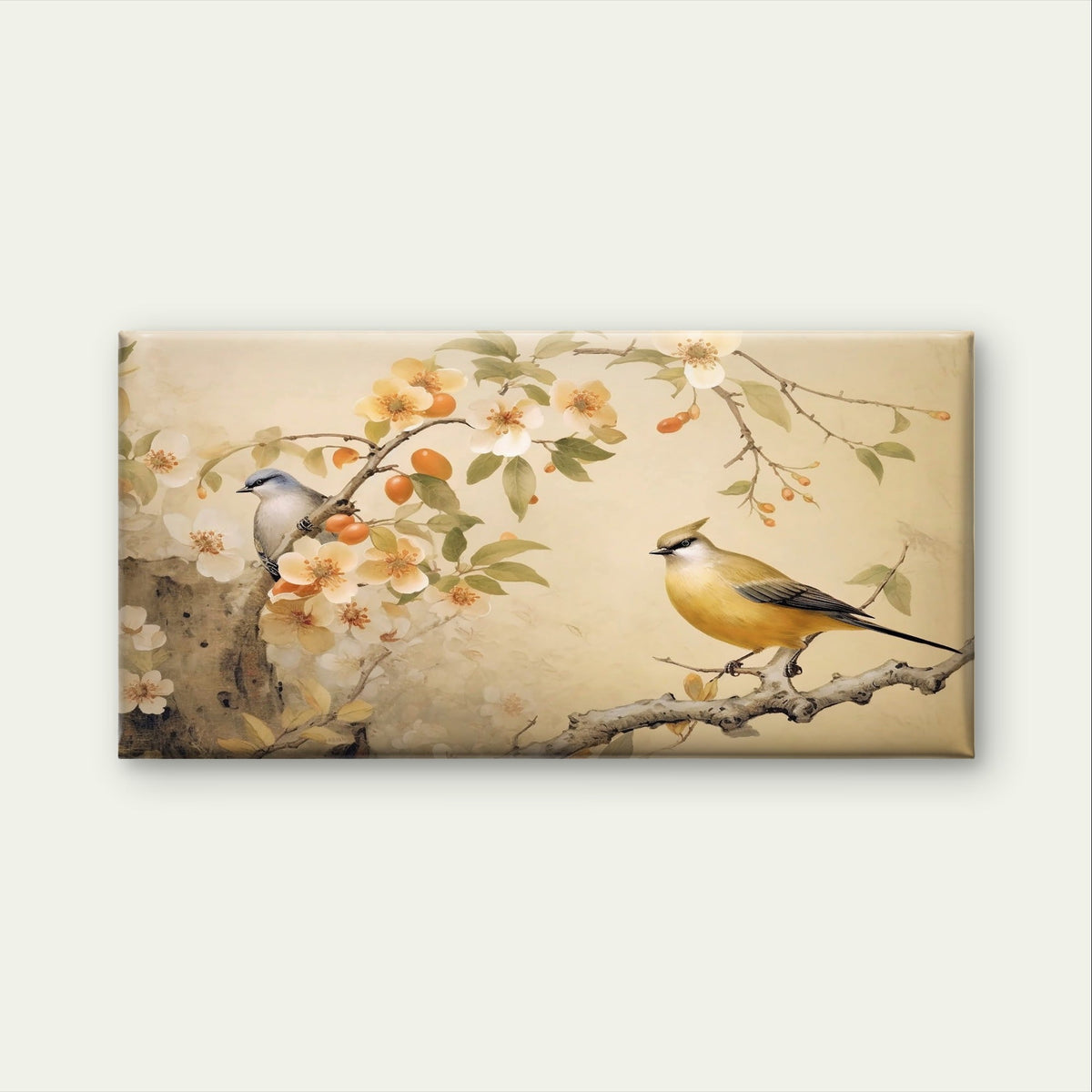 Vintage Japanese Style Birds Blossom Wall Art Canvas Office Home Framed 120x60cm