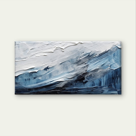 Abstract Blue Ocean Wave Impasto Wall Art Canvas Office Home Framed 80x45cm