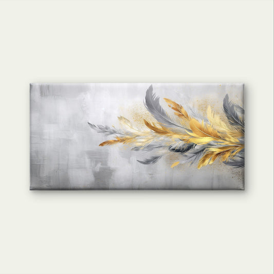 Luxury Gold Grey Feather Abstract Wall Art Canvas Office Home Framed 80x45cm