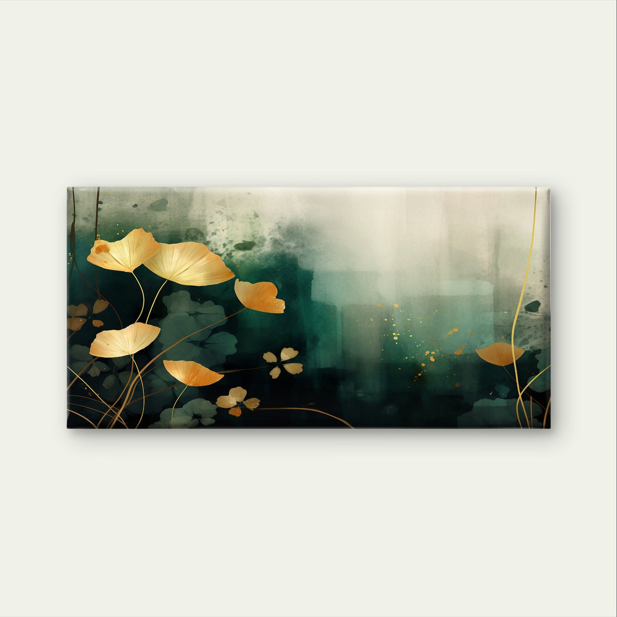Modern Dark Green Golden Plant Wall Art Canvas Office Home Framed 120x60cm