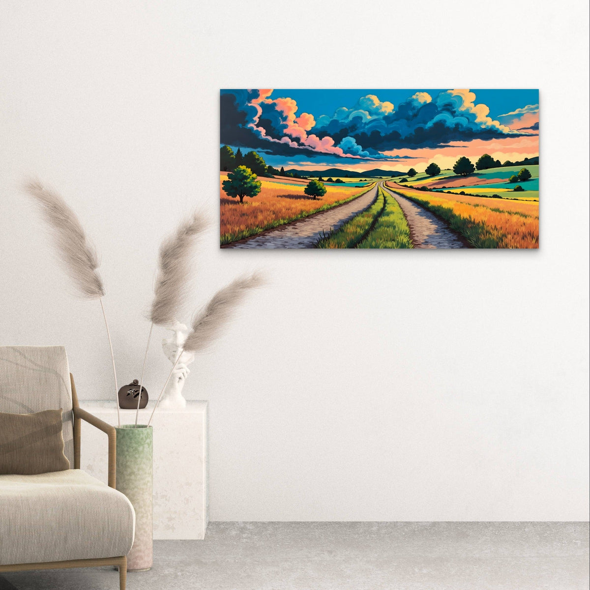 Abstract Country Road Field Sky Wall Art Canvas Office Home Framed 80x45cm