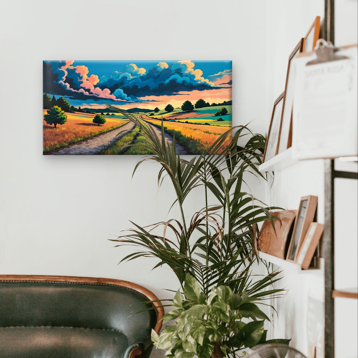 Abstract Country Road Field Sky Wall Art Canvas Office Home Framed 120x60cm