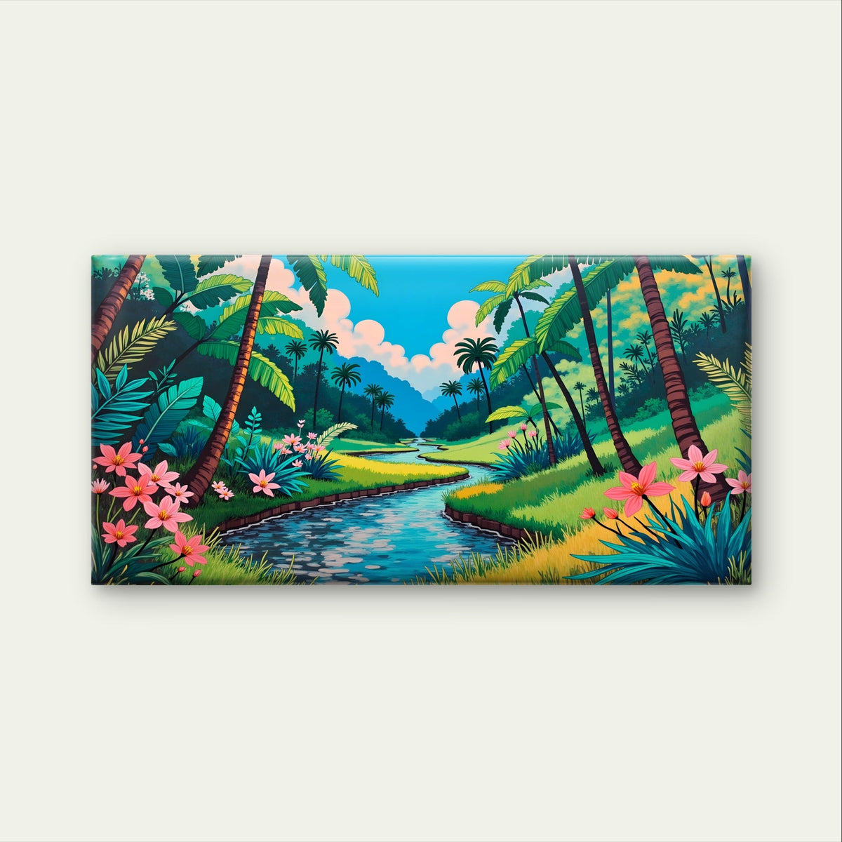 Abstract Tropical Jungle River Wall Art Canvas Office Home Framed 80x45cm