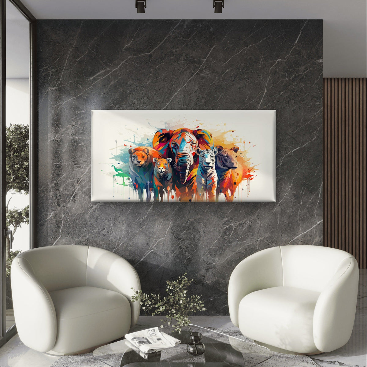 Abstract Safari Animals Elephant Wall Art Canvas Office Home Framed 120x60cm