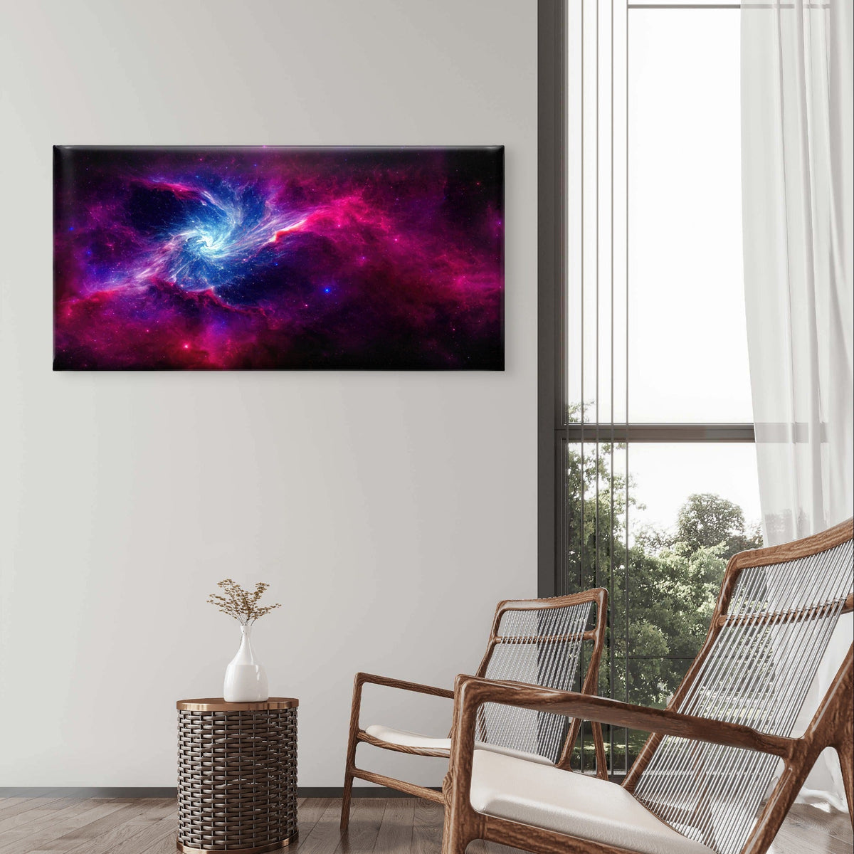 Abstract Pink Purple Galaxy Nebula Wall Art Canvas Office Home Framed 120x60cm