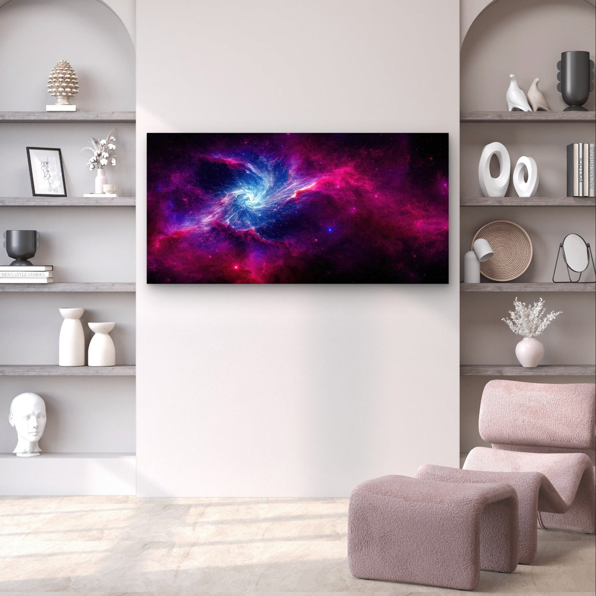 Abstract Pink Purple Galaxy Nebula Wall Art Canvas Office Home Framed 120x60cm