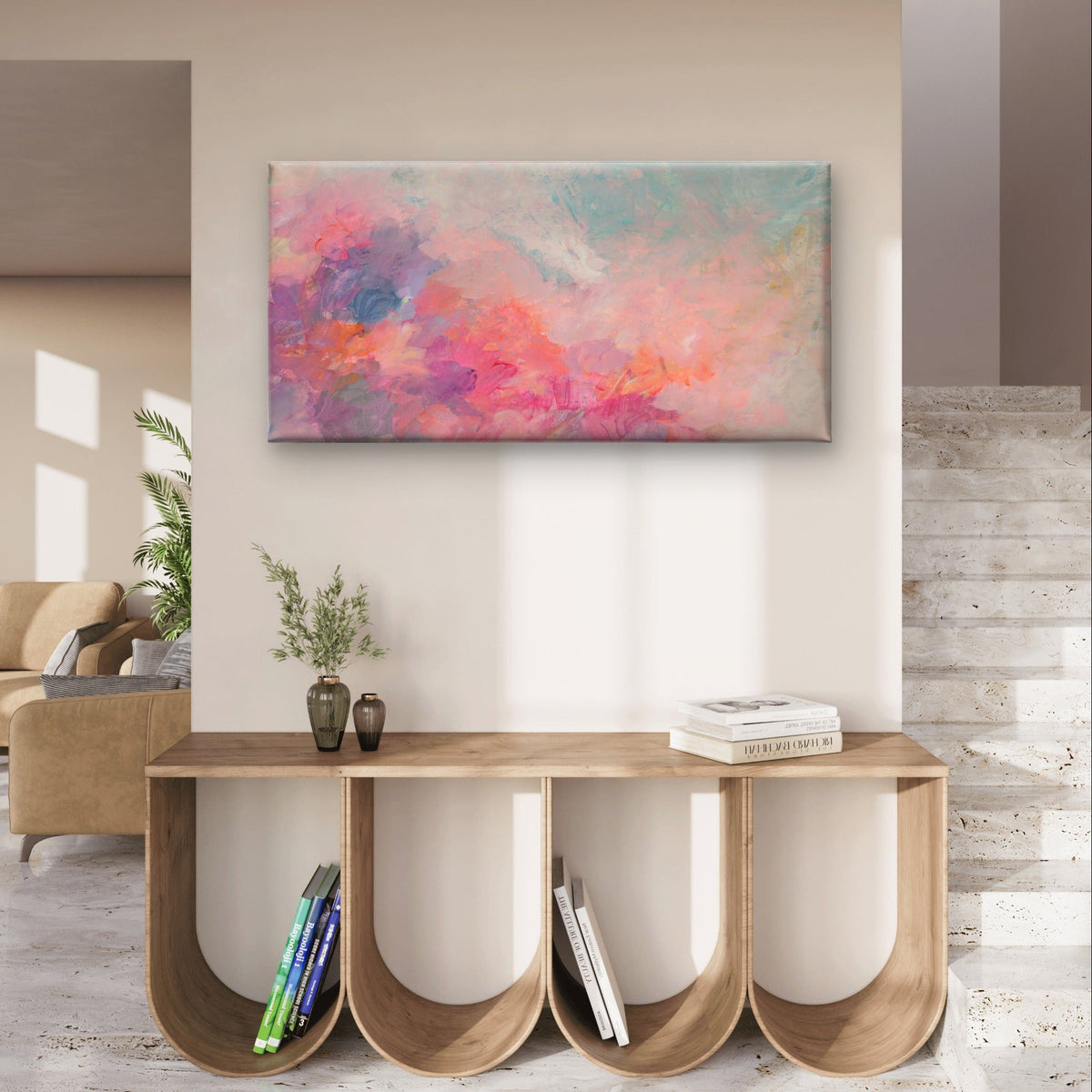 Modern Impressionist Colorful Clouds Wall Art Canvas Office Home Framed 80x45cm